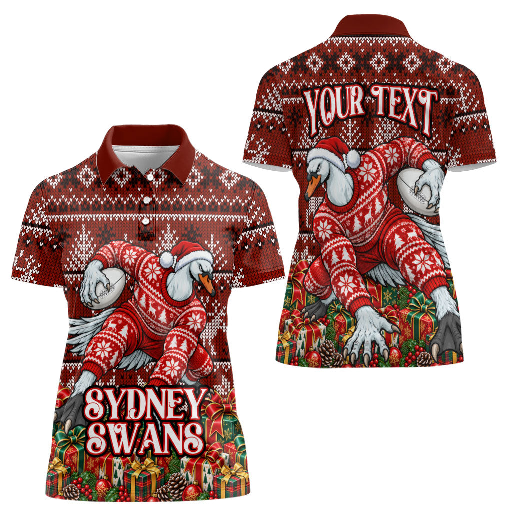 Personalized Sydney Swans Football Christmas Women Polo Shirt Australian Football Mascot - Ugly Xmas Pattern Festive