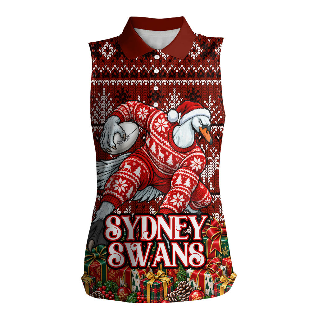 Personalized Sydney Swans Football Christmas Women Sleeveless Polo Shirt Australian Football Mascot - Ugly Xmas Pattern Festive