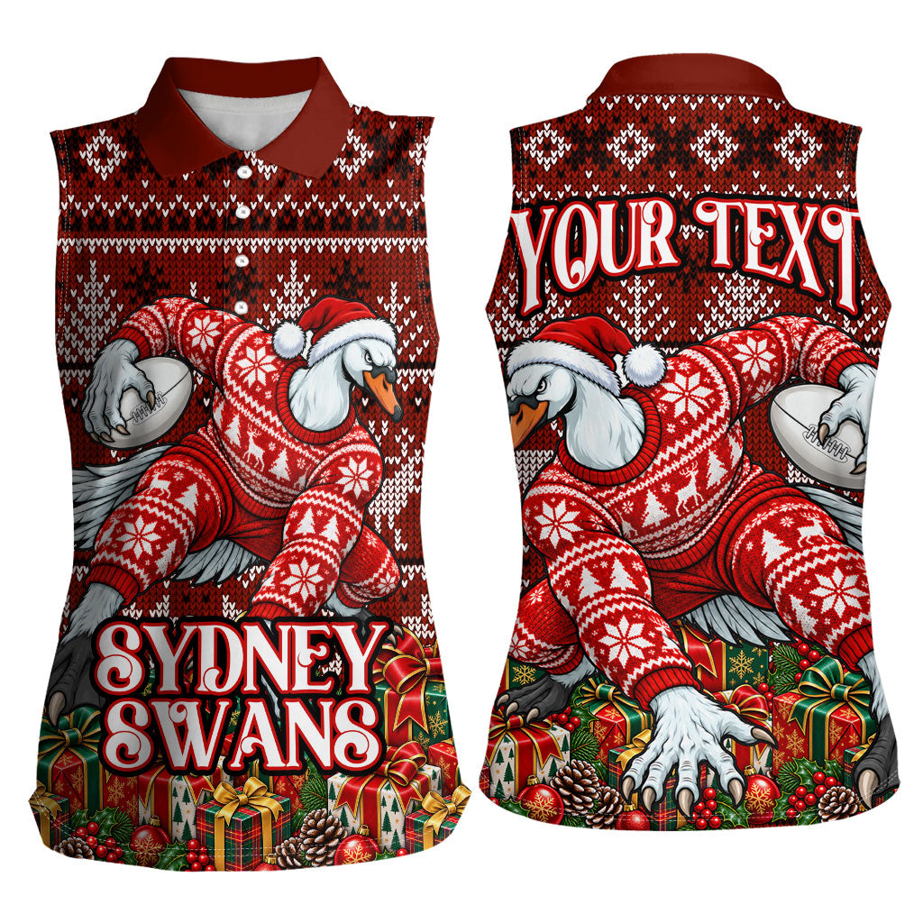 Personalized Sydney Swans Football Christmas Women Sleeveless Polo Shirt Australian Football Mascot - Ugly Xmas Pattern Festive
