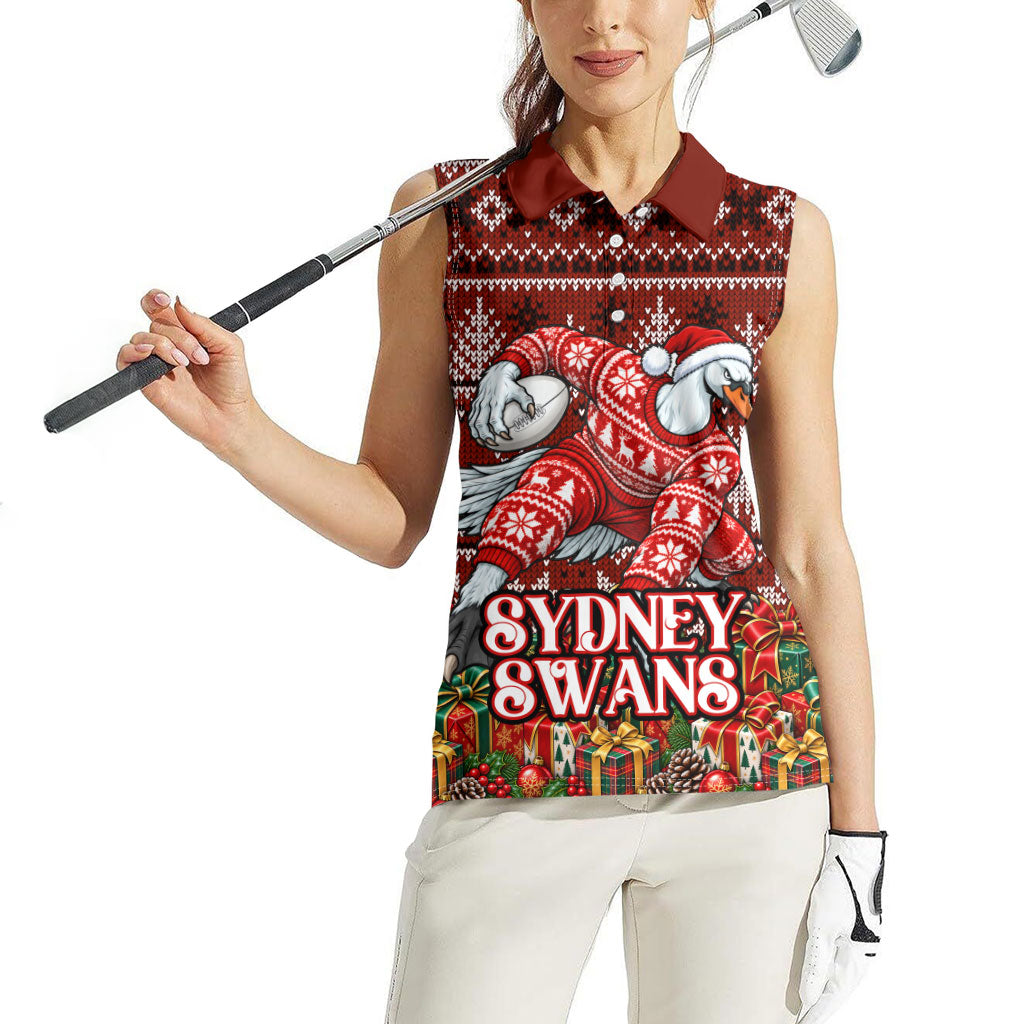 Personalized Sydney Swans Football Christmas Women Sleeveless Polo Shirt Australian Football Mascot - Ugly Xmas Pattern Festive