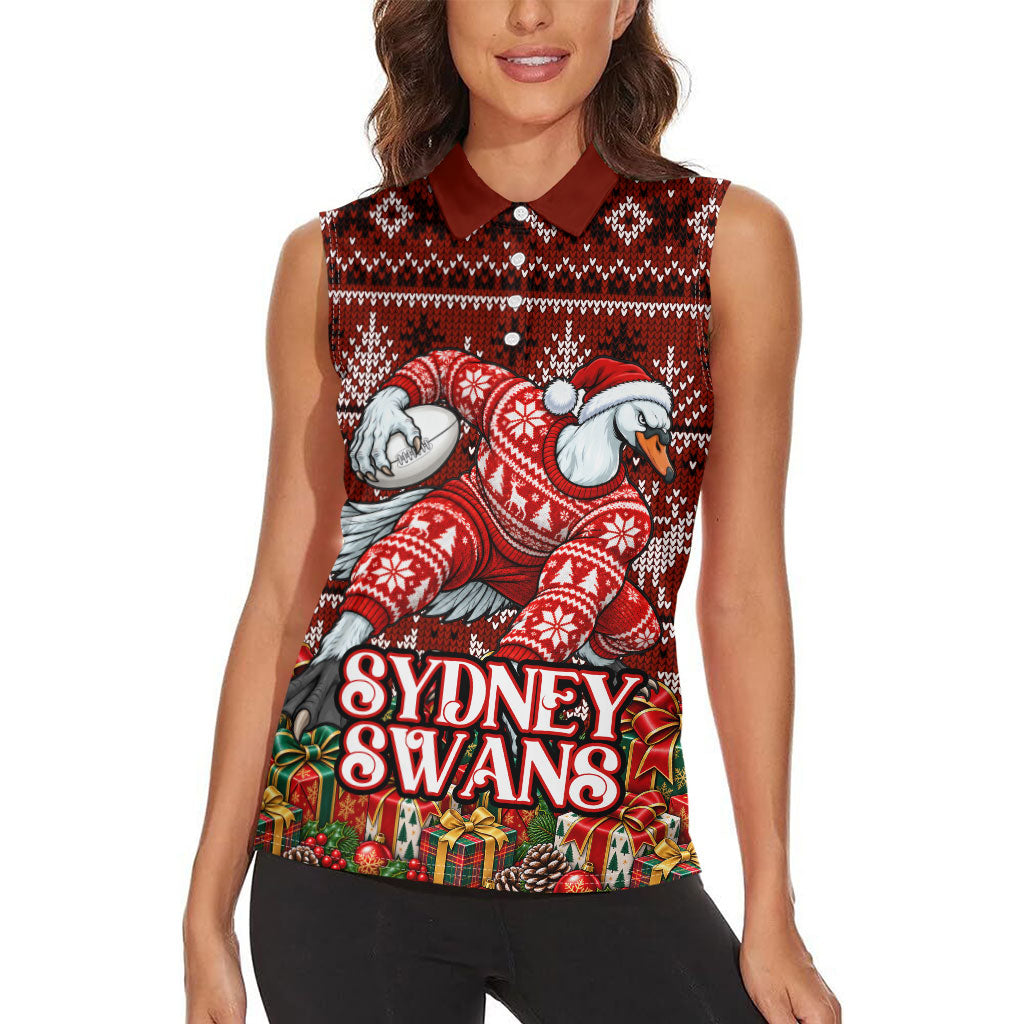 Personalized Sydney Swans Football Christmas Women Sleeveless Polo Shirt Australian Football Mascot - Ugly Xmas Pattern Festive