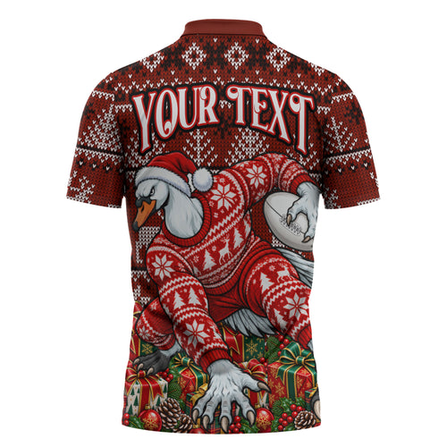 Personalized Sydney Swans Football Christmas Zipper Polo Shirt Australian Football Mascot - Ugly Xmas Pattern Festive
