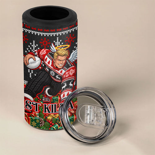 Personalized St Kilda Football Christmas 4 in 1 Can Cooler Tumbler Australian Football Mascot - Ugly Xmas Pattern Festive