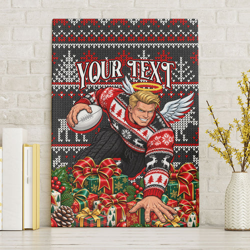 Personalized St Kilda Football Christmas Canvas Wall Art Australian Football Mascot - Ugly Xmas Pattern Festive