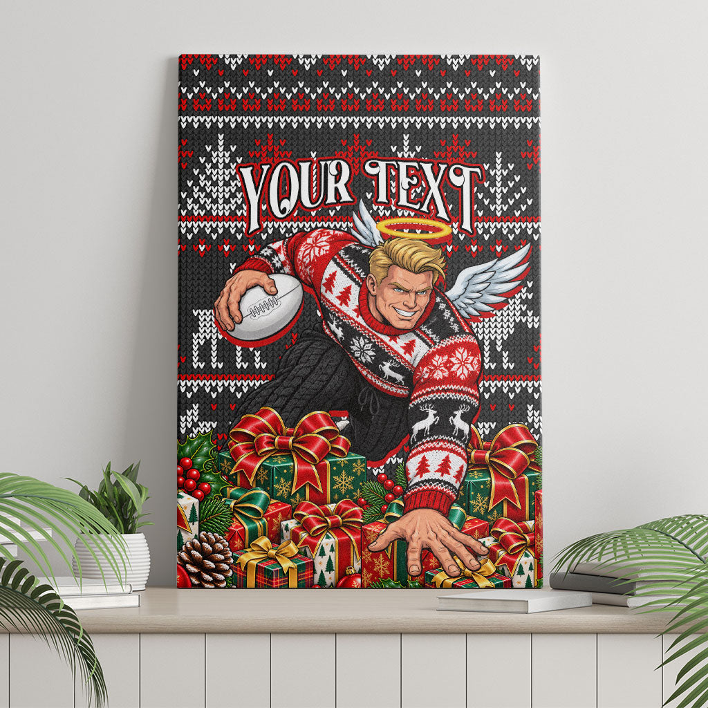 Personalized St Kilda Football Christmas Canvas Wall Art Australian Football Mascot - Ugly Xmas Pattern Festive