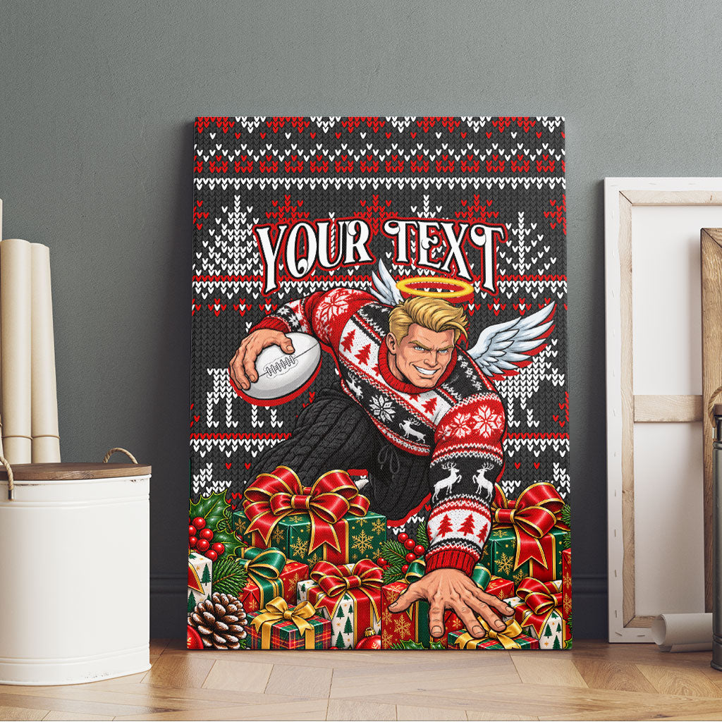 Personalized St Kilda Football Christmas Canvas Wall Art Australian Football Mascot - Ugly Xmas Pattern Festive