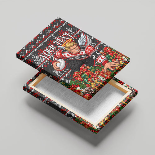 Personalized St Kilda Football Christmas Canvas Wall Art Australian Football Mascot - Ugly Xmas Pattern Festive