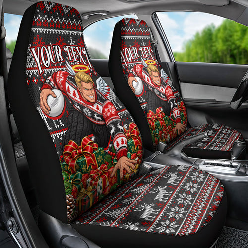 Personalized St Kilda Football Christmas Car Seat Cover Australian Football Mascot - Ugly Xmas Pattern Festive