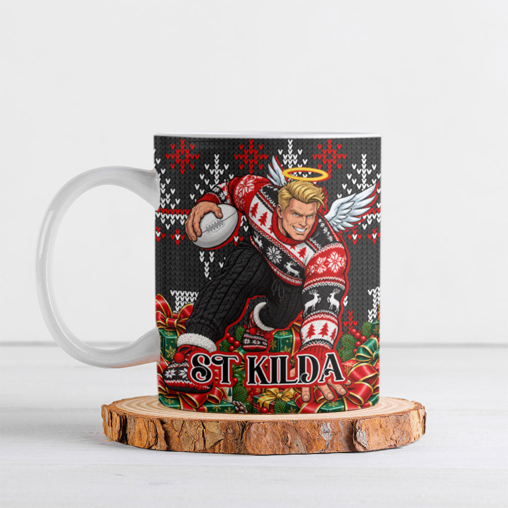 Personalized St Kilda Football Christmas Ceramic Mug Australian Football Mascot - Ugly Xmas Pattern Festive