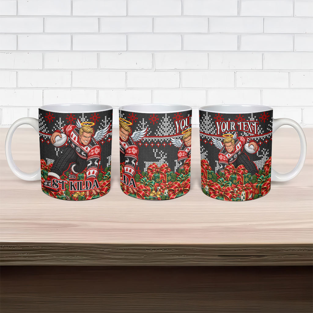 Personalized St Kilda Football Christmas Ceramic Mug Australian Football Mascot - Ugly Xmas Pattern Festive
