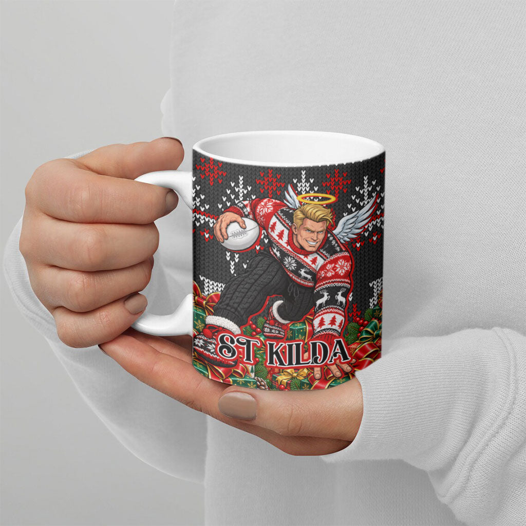 Personalized St Kilda Football Christmas Ceramic Mug Australian Football Mascot - Ugly Xmas Pattern Festive