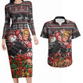 Personalized St Kilda Football Christmas Couples Matching Long Sleeve Bodycon Dress and Hawaiian Shirt Australian Football Mascot - Ugly Xmas Pattern Festive