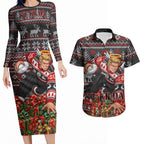 Personalized St Kilda Football Christmas Couples Matching Long Sleeve Bodycon Dress and Hawaiian Shirt Australian Football Mascot - Ugly Xmas Pattern Festive