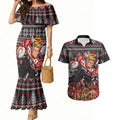 Personalized St Kilda Football Christmas Couples Matching Mermaid Dress and Hawaiian Shirt Australian Football Mascot - Ugly Xmas Pattern Festive