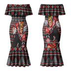 Personalized St Kilda Football Christmas Couples Matching Mermaid Dress and Hawaiian Shirt Australian Football Mascot - Ugly Xmas Pattern Festive