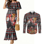 Personalized St Kilda Football Christmas Couples Matching Mermaid Dress and Long Sleeve Button Shirt Australian Football Mascot - Ugly Xmas Pattern Festive