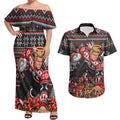 Personalized St Kilda Football Christmas Couples Matching Off Shoulder Maxi Dress and Hawaiian Shirt Australian Football Mascot - Ugly Xmas Pattern Festive