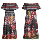 Personalized St Kilda Football Christmas Couples Matching Off Shoulder Maxi Dress and Hawaiian Shirt Australian Football Mascot - Ugly Xmas Pattern Festive