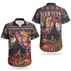 Personalized St Kilda Football Christmas Couples Matching Short Sleeve Bodycon Dress and Hawaiian Shirt Australian Football Mascot - Ugly Xmas Pattern Festive