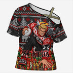Personalized St Kilda Football Christmas Cross Shoulder Shirt Australian Football Mascot - Ugly Xmas Pattern Festive