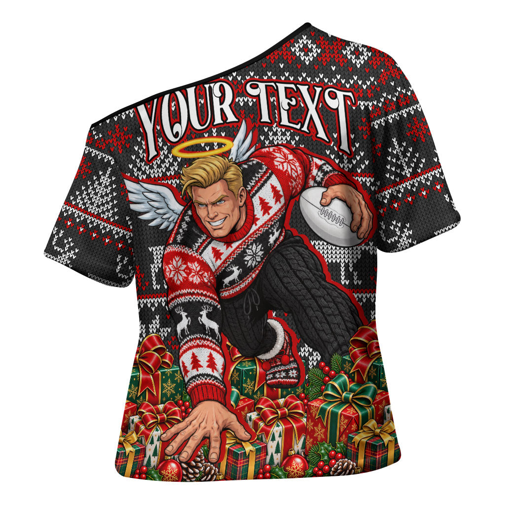 Personalized St Kilda Football Christmas Cross Shoulder Shirt Australian Football Mascot - Ugly Xmas Pattern Festive