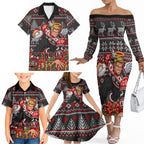 Personalized St Kilda Football Christmas Family Matching Off The Shoulder Long Sleeve Dress and Hawaiian Shirt Australian Football Mascot - Ugly Xmas Pattern Festive