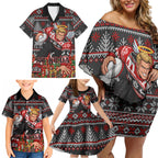 Personalized St Kilda Football Christmas Family Matching Off Shoulder Short Dress and Hawaiian Shirt Australian Football Mascot - Ugly Xmas Pattern Festive