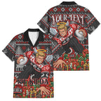 Personalized St Kilda Football Christmas Family Matching Off Shoulder Short Dress and Hawaiian Shirt Australian Football Mascot - Ugly Xmas Pattern Festive