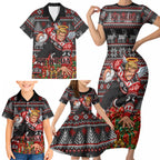 Personalized St Kilda Football Christmas Family Matching Short Sleeve Bodycon Dress and Hawaiian Shirt Australian Football Mascot - Ugly Xmas Pattern Festive