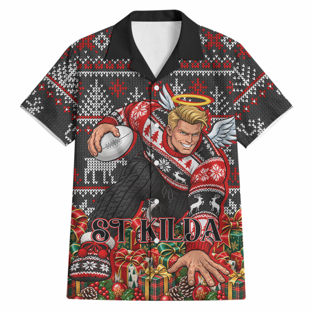 Personalized St Kilda Football Christmas Hawaiian Shirt Australian Football Mascot - Ugly Xmas Pattern Festive