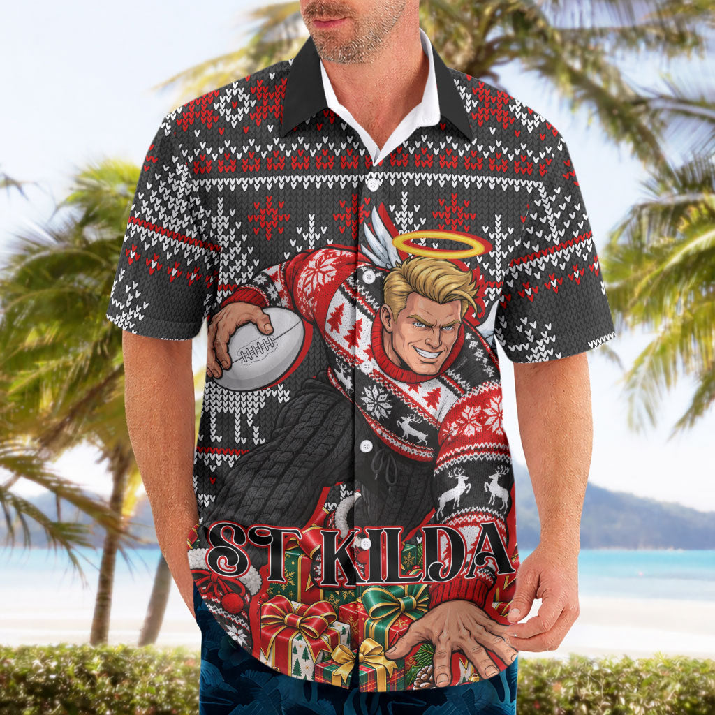 Personalized St Kilda Football Christmas Hawaiian Shirt Australian Football Mascot - Ugly Xmas Pattern Festive