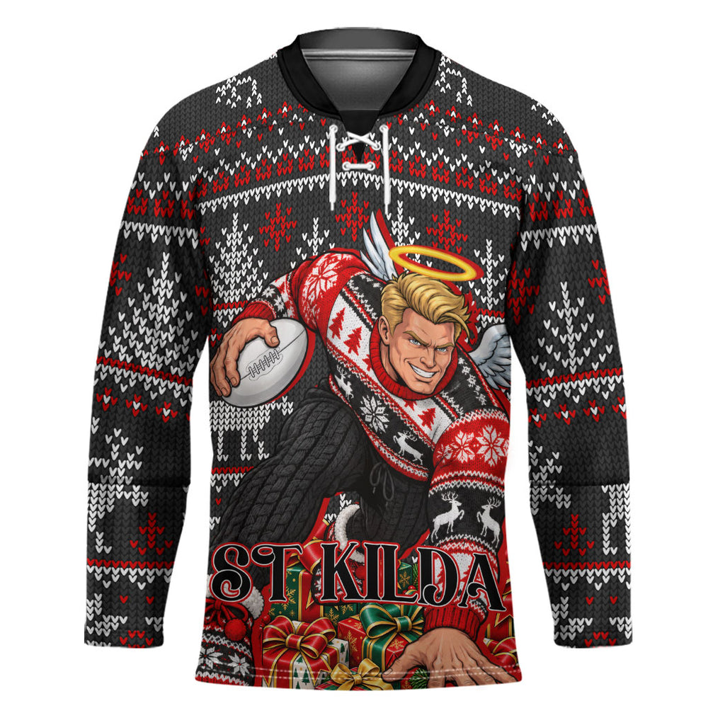 Personalized St Kilda Football Christmas Hockey Jersey Australian Football Mascot - Ugly Xmas Pattern Festive