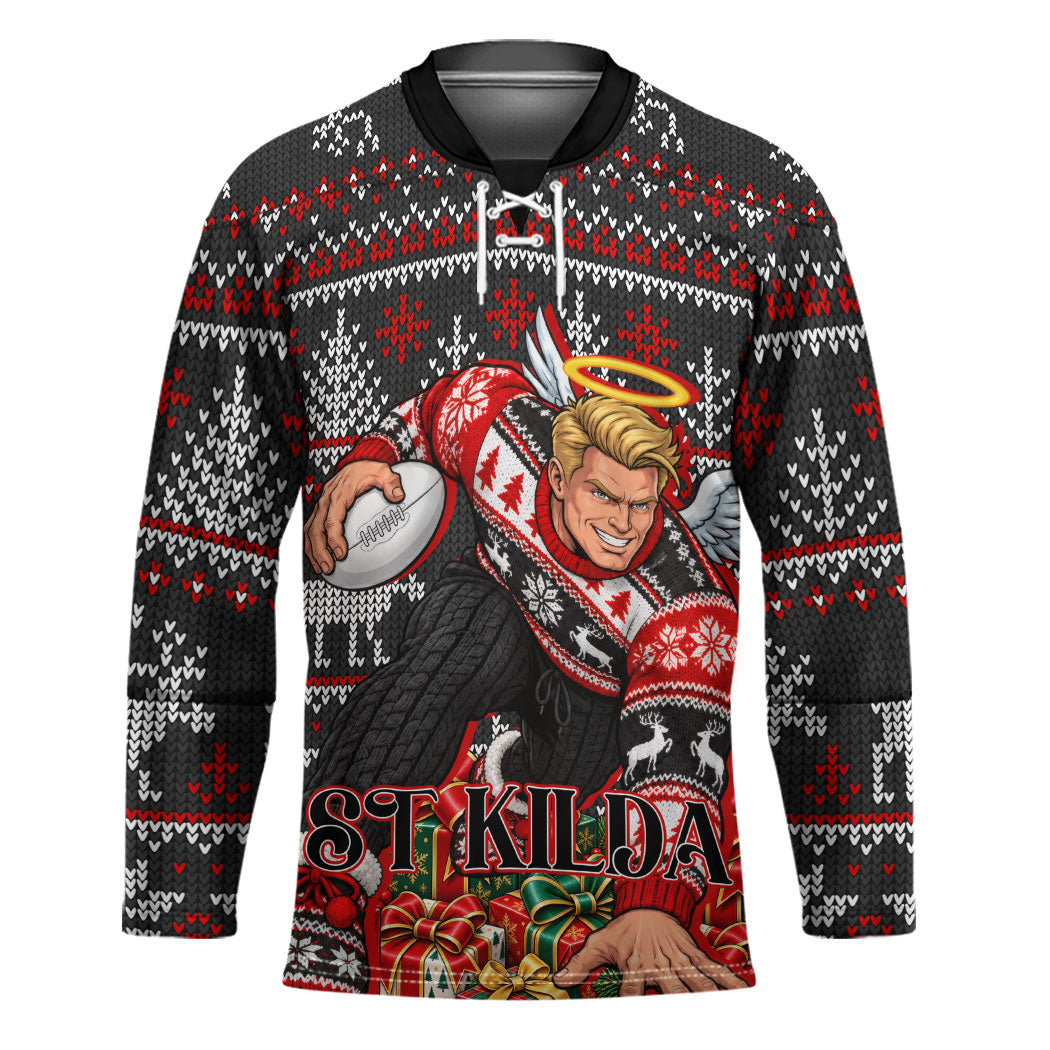 Personalized St Kilda Football Christmas Hockey Jersey Australian Football Mascot - Ugly Xmas Pattern Festive