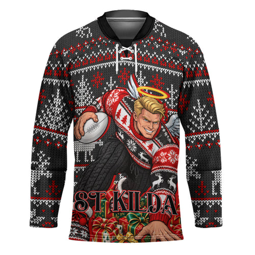 Personalized St Kilda Football Christmas Hockey Jersey Australian Football Mascot - Ugly Xmas Pattern Festive