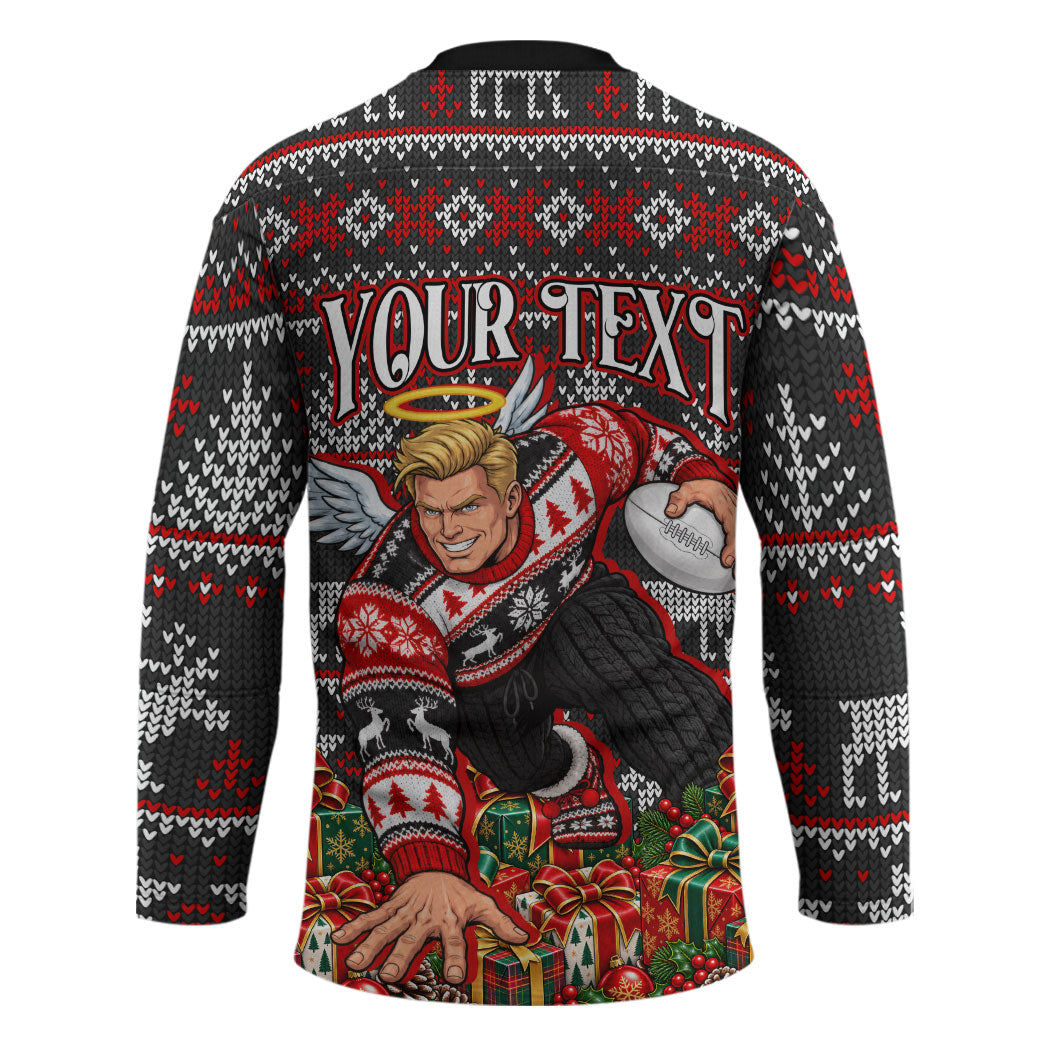 Personalized St Kilda Football Christmas Hockey Jersey Australian Football Mascot - Ugly Xmas Pattern Festive