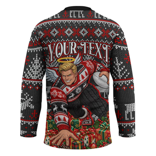Personalized St Kilda Football Christmas Hockey Jersey Australian Football Mascot - Ugly Xmas Pattern Festive