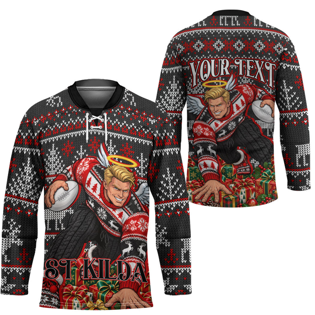 Personalized St Kilda Football Christmas Hockey Jersey Australian Football Mascot - Ugly Xmas Pattern Festive