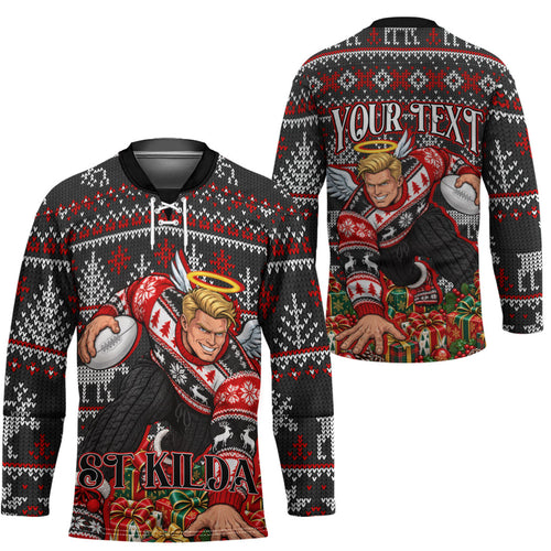Personalized St Kilda Football Christmas Hockey Jersey Australian Football Mascot - Ugly Xmas Pattern Festive