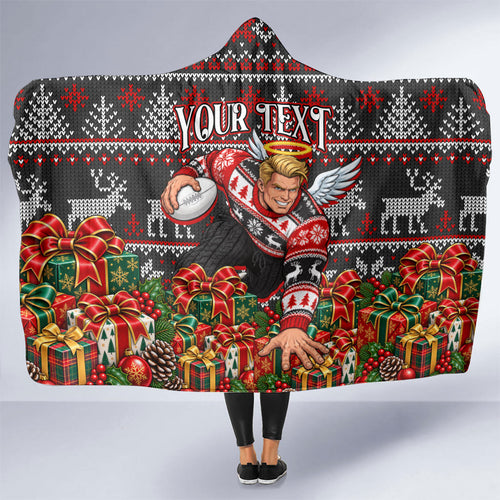 Personalized St Kilda Football Christmas Hooded Blanket Australian Football Mascot - Ugly Xmas Pattern Festive