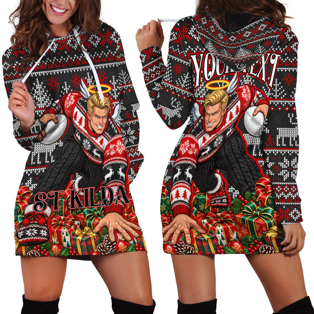Personalized St Kilda Football Christmas Hoodie Dress Australian Football Mascot - Ugly Xmas Pattern Festive