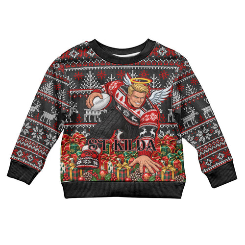 Personalized St Kilda Football Christmas Kid Ugly Christmas Sweater Australian Football Mascot - Ugly Xmas Pattern Festive