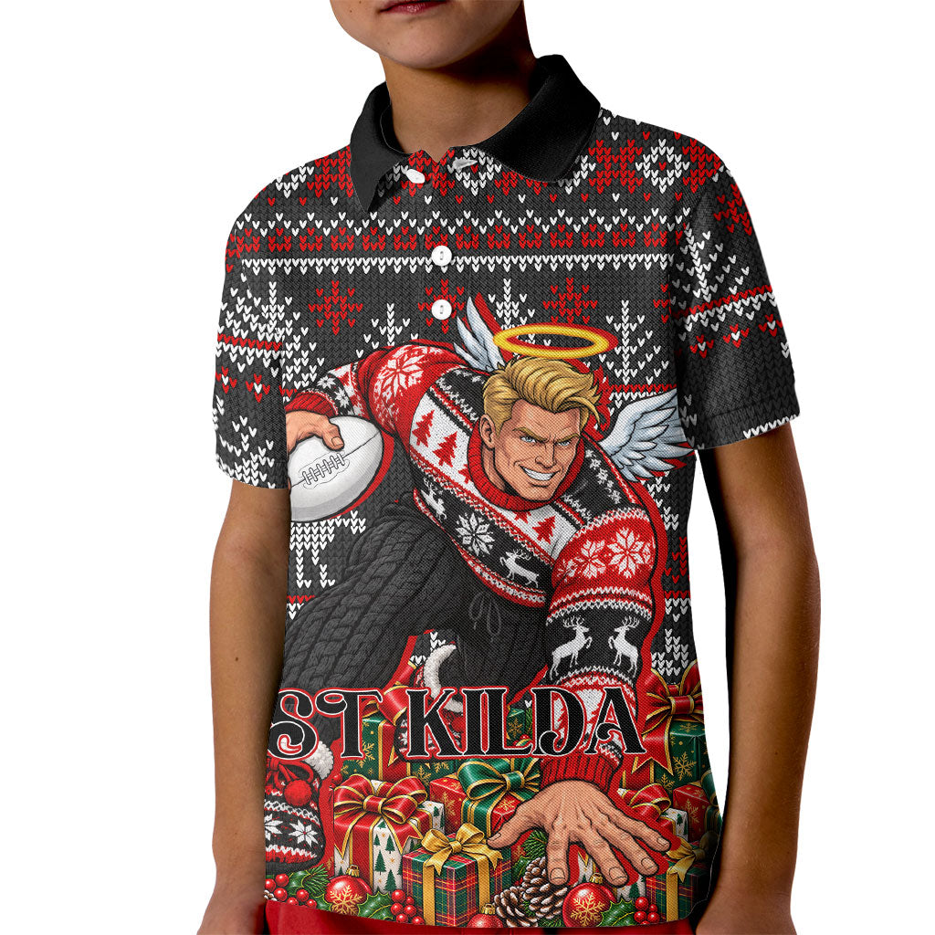 Personalized St Kilda Football Christmas Kid Polo Shirt Australian Football Mascot - Ugly Xmas Pattern Festive
