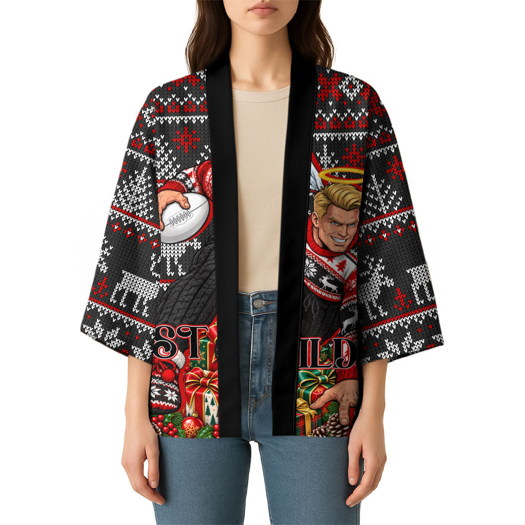 Personalized St Kilda Football Christmas Kimono Australian Football Mascot - Ugly Xmas Pattern Festive