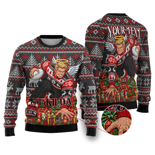Personalized St Kilda Football Christmas Ugly Christmas Sweater Australian Football Mascot - Ugly Xmas Pattern Festive