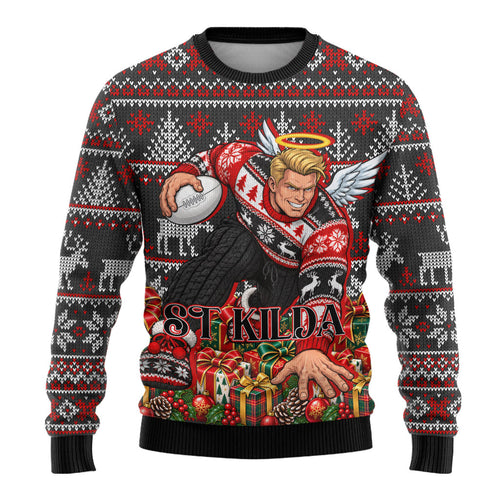 Personalized St Kilda Football Christmas Ugly Christmas Sweater Australian Football Mascot - Ugly Xmas Pattern Festive
