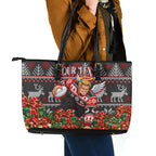 Personalized St Kilda Football Christmas Leather Tote Bag Australian Football Mascot - Ugly Xmas Pattern Festive