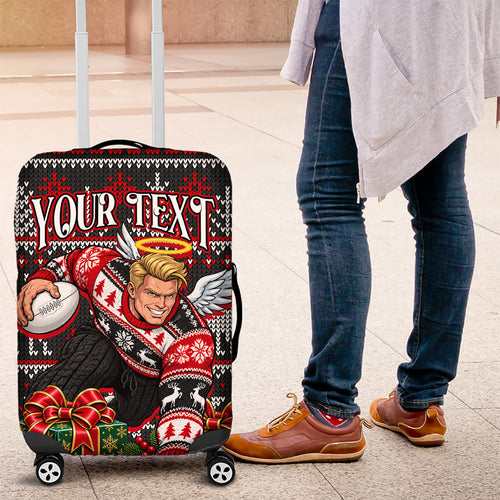 Personalized St Kilda Football Christmas Luggage Cover Australian Football Mascot - Ugly Xmas Pattern Festive