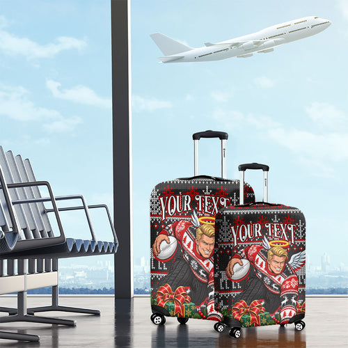 Personalized St Kilda Football Christmas Luggage Cover Australian Football Mascot - Ugly Xmas Pattern Festive