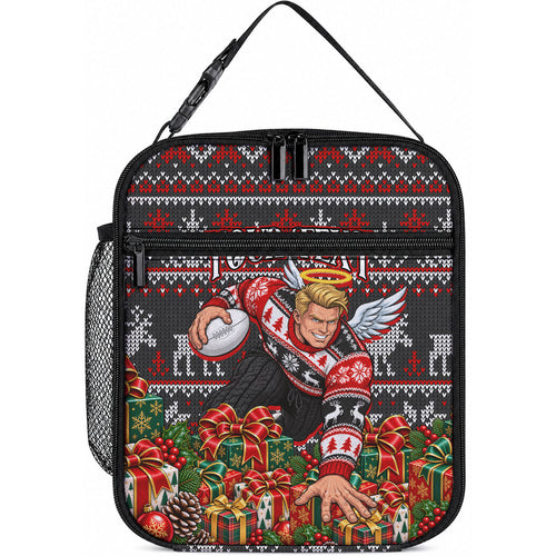Personalized St Kilda Football Christmas Lunch Bag Australian Football Mascot - Ugly Xmas Pattern Festive