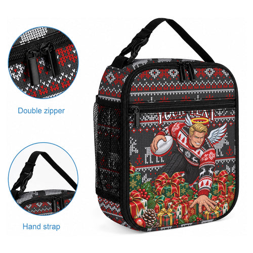 Personalized St Kilda Football Christmas Lunch Bag Australian Football Mascot - Ugly Xmas Pattern Festive